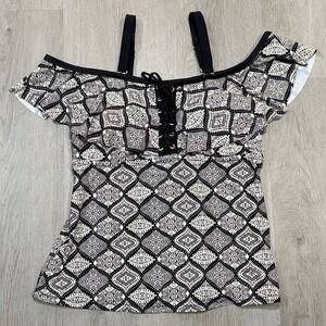 Raisins Curve Plus Tortuga Black lace-up Flounce Tankini 18W removable straps